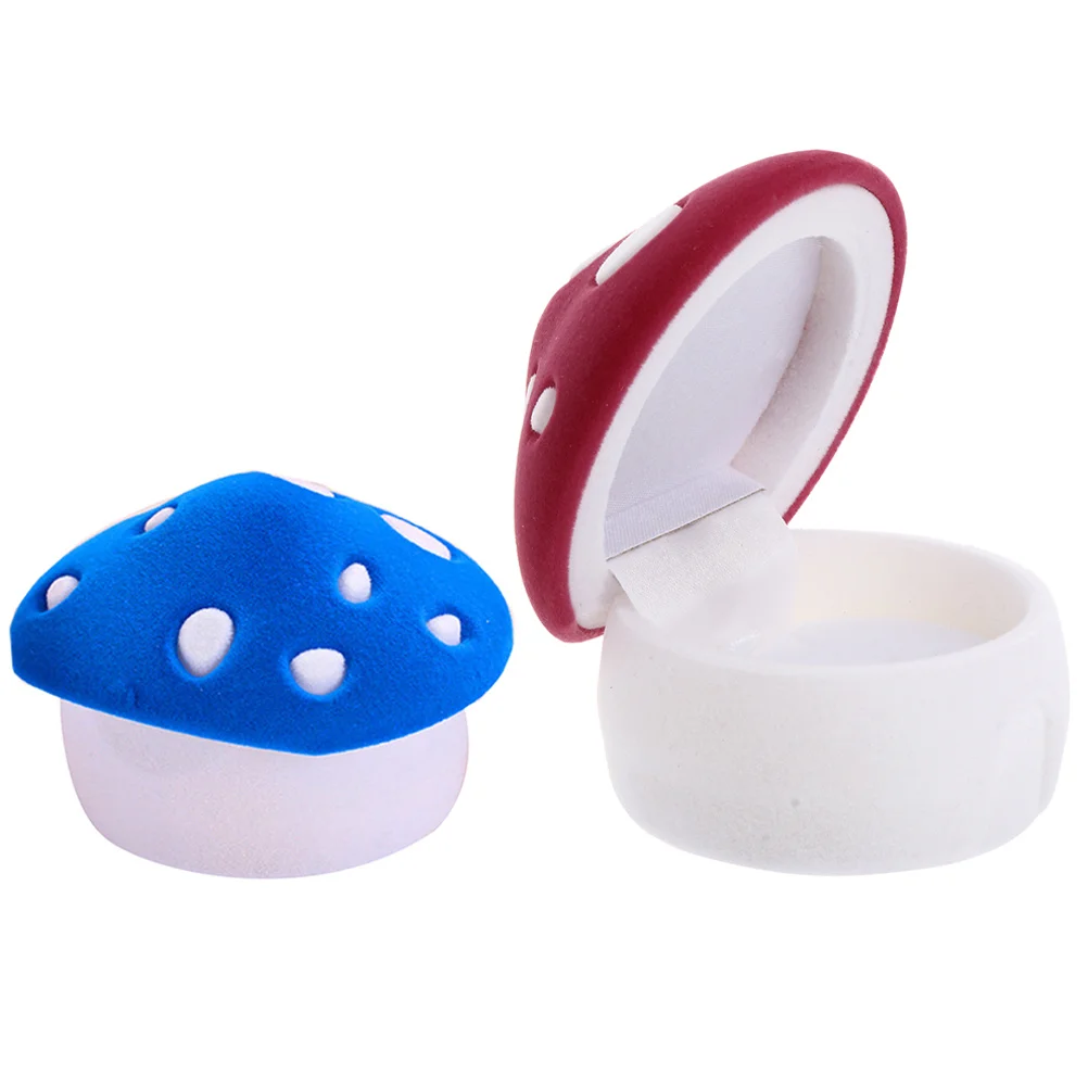 

2Pcs Mushroom Ring Jewelry Boxes Lint Material Wedding Ring Display Storage Case Organizer Cute Jewelry Box