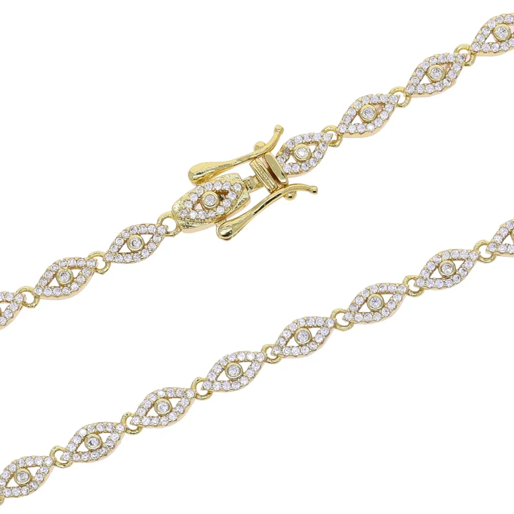 

2025 New Arrivals Eyes Bling Cubic Zirconia Necklace Bracelet Gold Color European Tennis Chain Party Women Jewelry