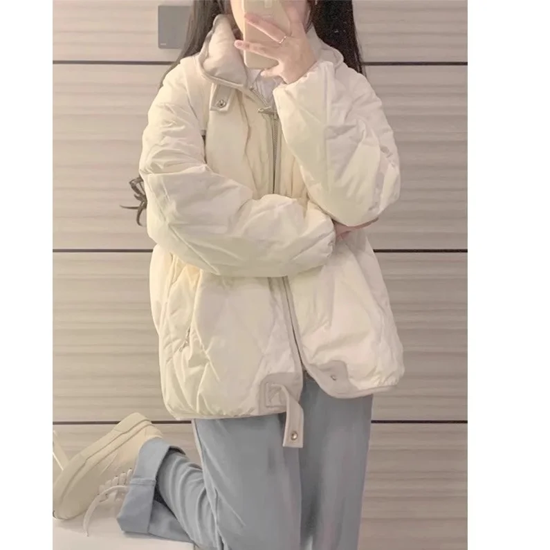 

Trendy Oversize Korean Style Women's down Cotton Jacket Diamond Patterned Coat Polyester Thickened Long Sleeve Zipper
