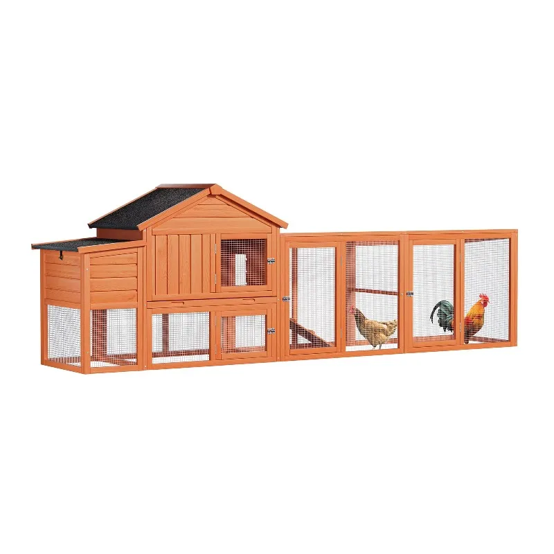 

Large Wooden Chicken Coop Outdoor Hen House with Run, Waterproof Roof & Nesting Box, Secure Lock for 2-4 Chickens
