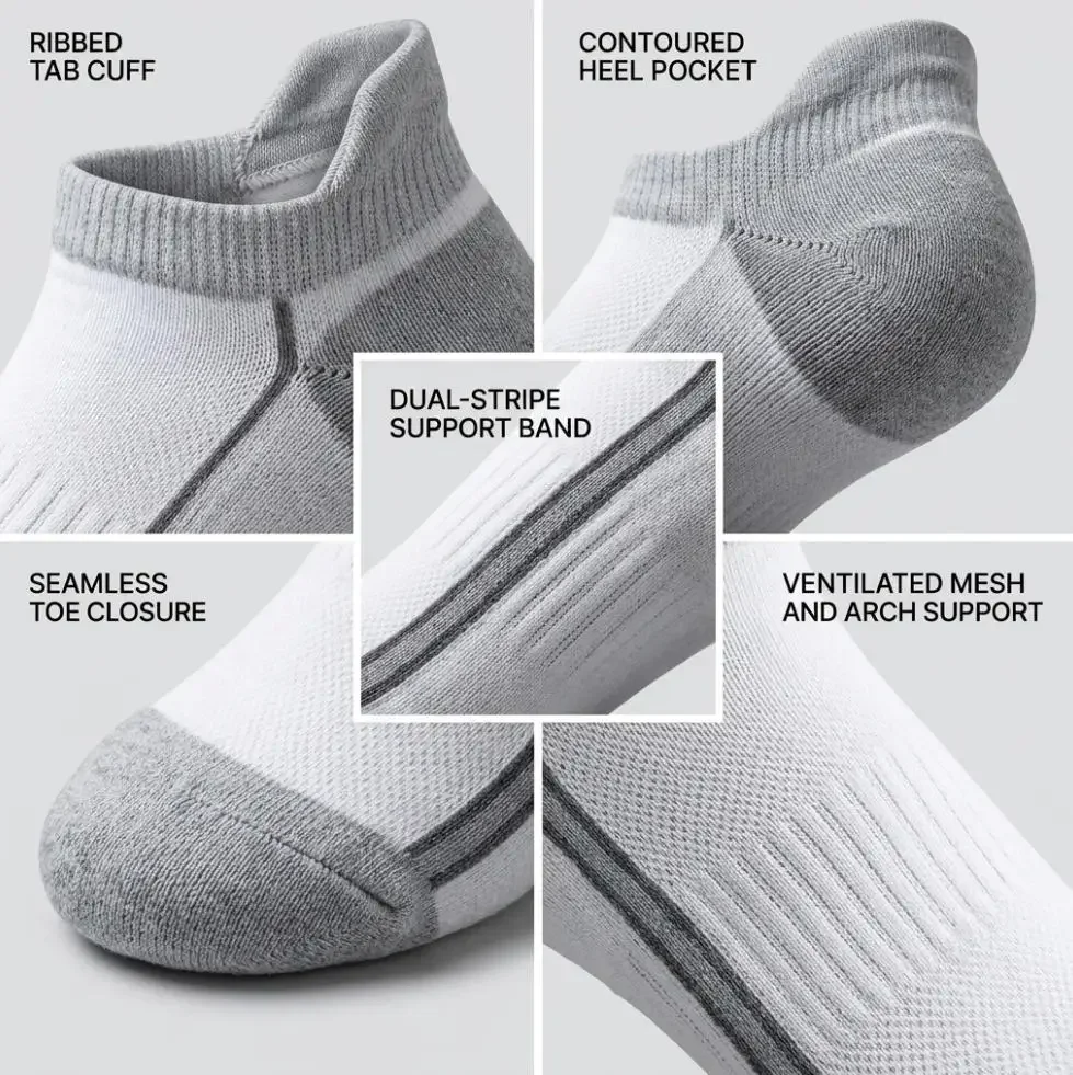 Random 6 pairs of men's and women's running short socks, cushioned low top socks, suitable for light sports and jogging