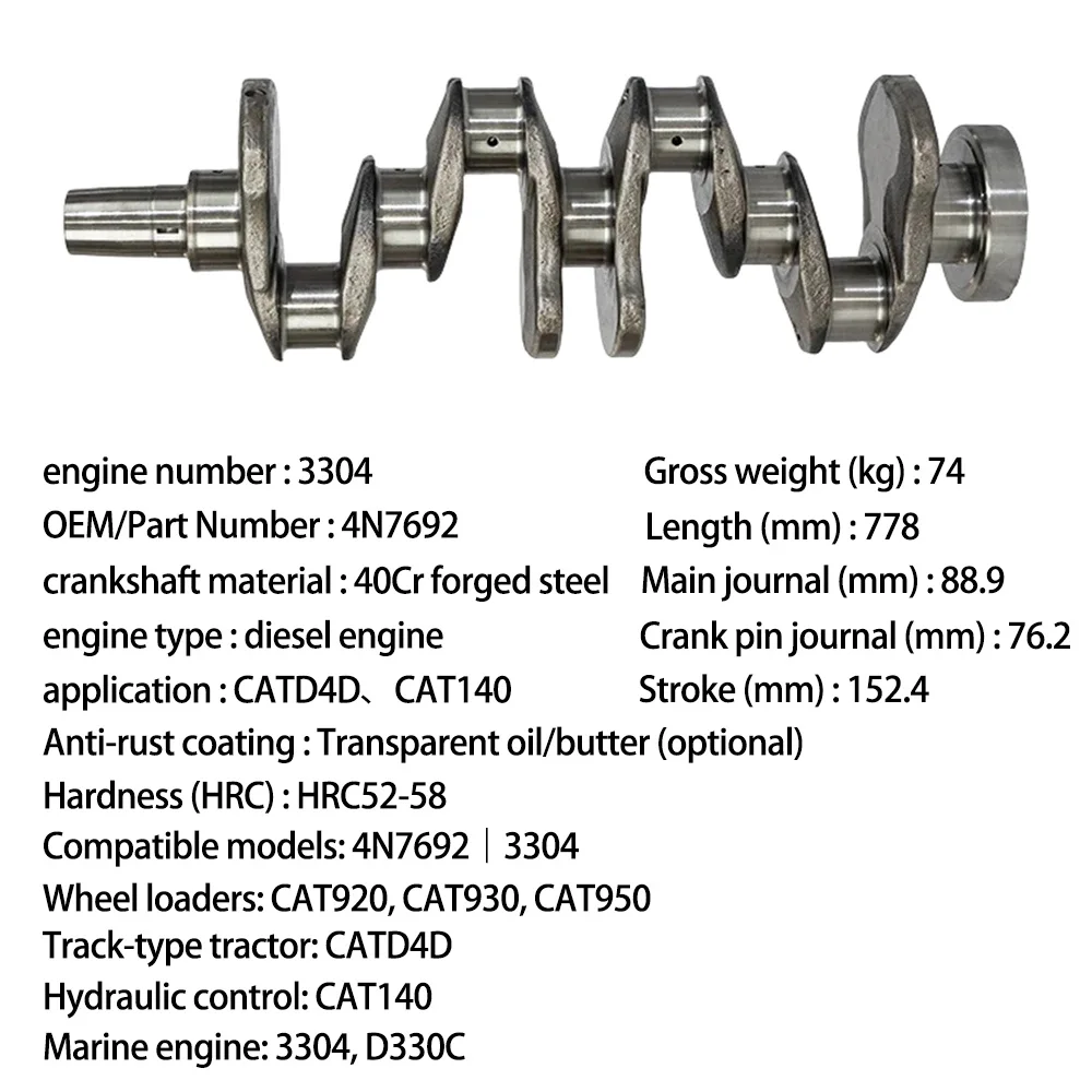 For YTO Engine Crankshaft Replacement For 3306 3512 3516 Engines OE 4N7693 1 Year Warranty