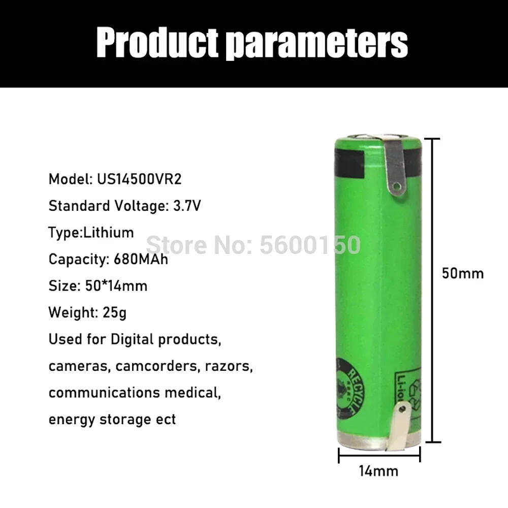 New 100% Original High Capacity AA 680mAh VR2 14500 Batteries Li-ion 3.7v Rechargeable Battery with Welding