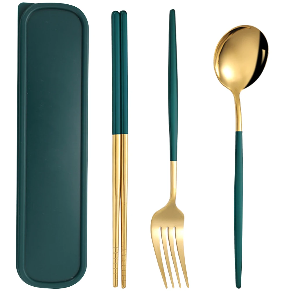 

Portable Travel Tableware Set Stainless Steel Plastic Cutlery Fork Spoon Chopsticks Camping Outdoor Use Supplies