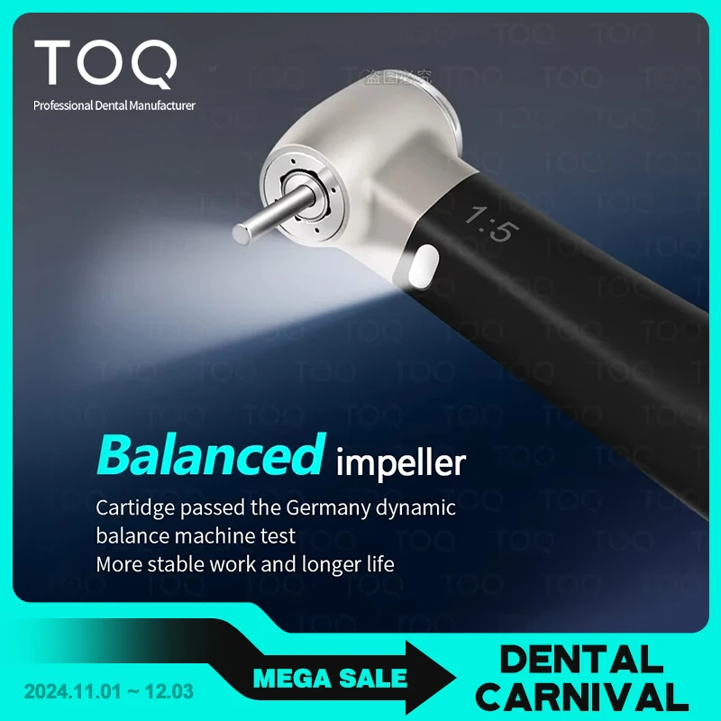 TOQ Dental 1:5 Fiber Optic LED Contra Angle Red Ring Handpiece Ceramic Bearing Internal 4 Way Spray Push Button Dentistry Tools