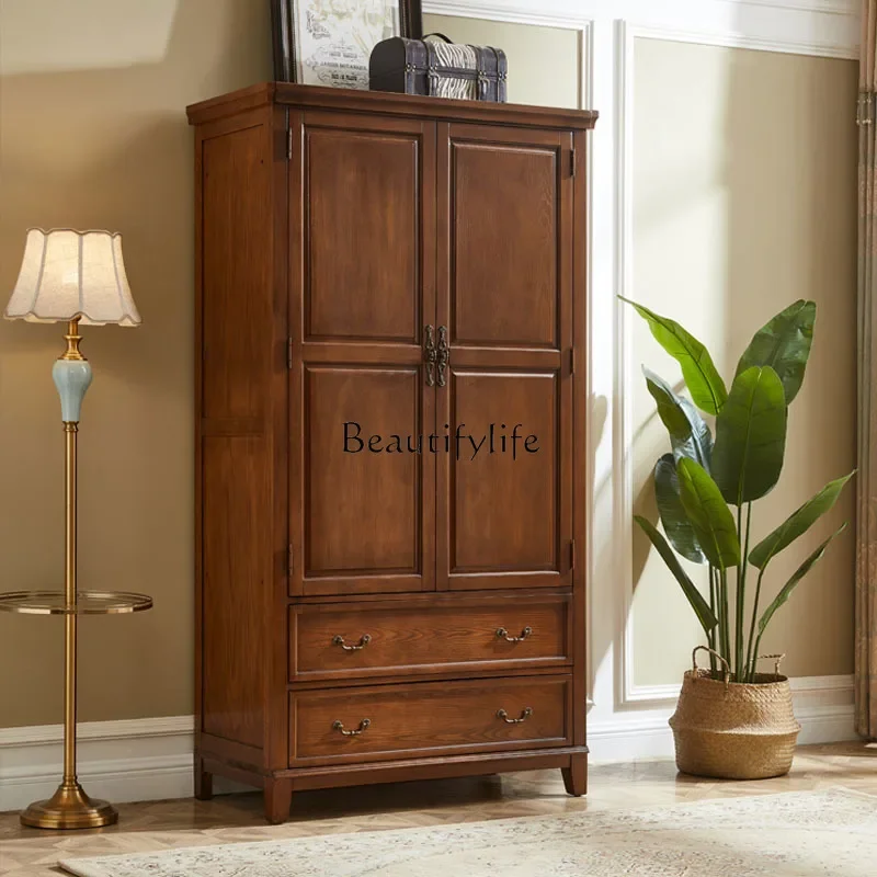 

02 Simple American Style Solid Wood Wardrobe for Home Use in Small Apartments