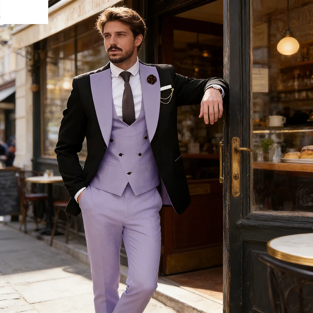 

Luxury Men's Tuxedo Suits 3 Piece Set One Button Blazer Vest Pants for Wedding Ceremony Male Fashion