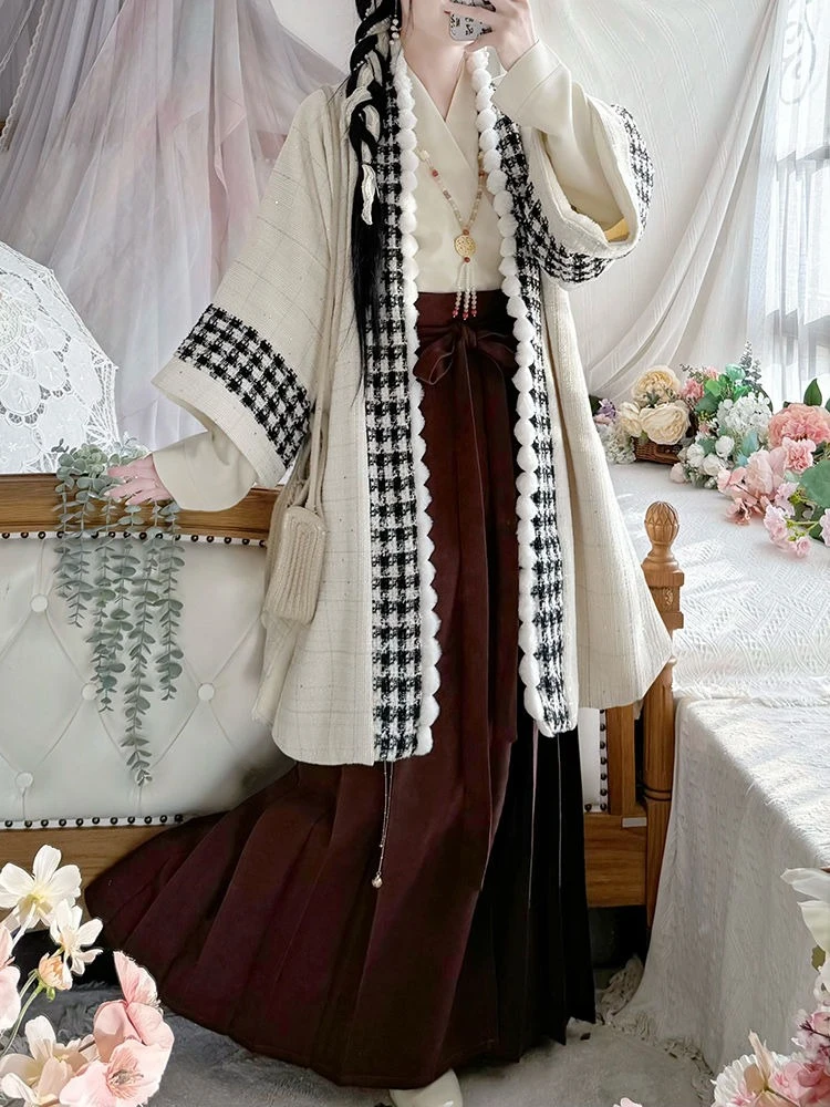 

Japanese Style Dress Women Long Kimono Plush autumn and winter Cardigan Girls Skirt Floral Yukata Haori Ancient Oriental Cosplay