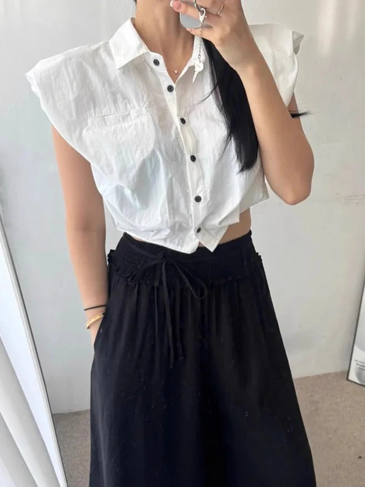 

Casual ort Svel Collared Women's irt Flounce Sve High Waist Sle Korean Version Summer New Faion Top