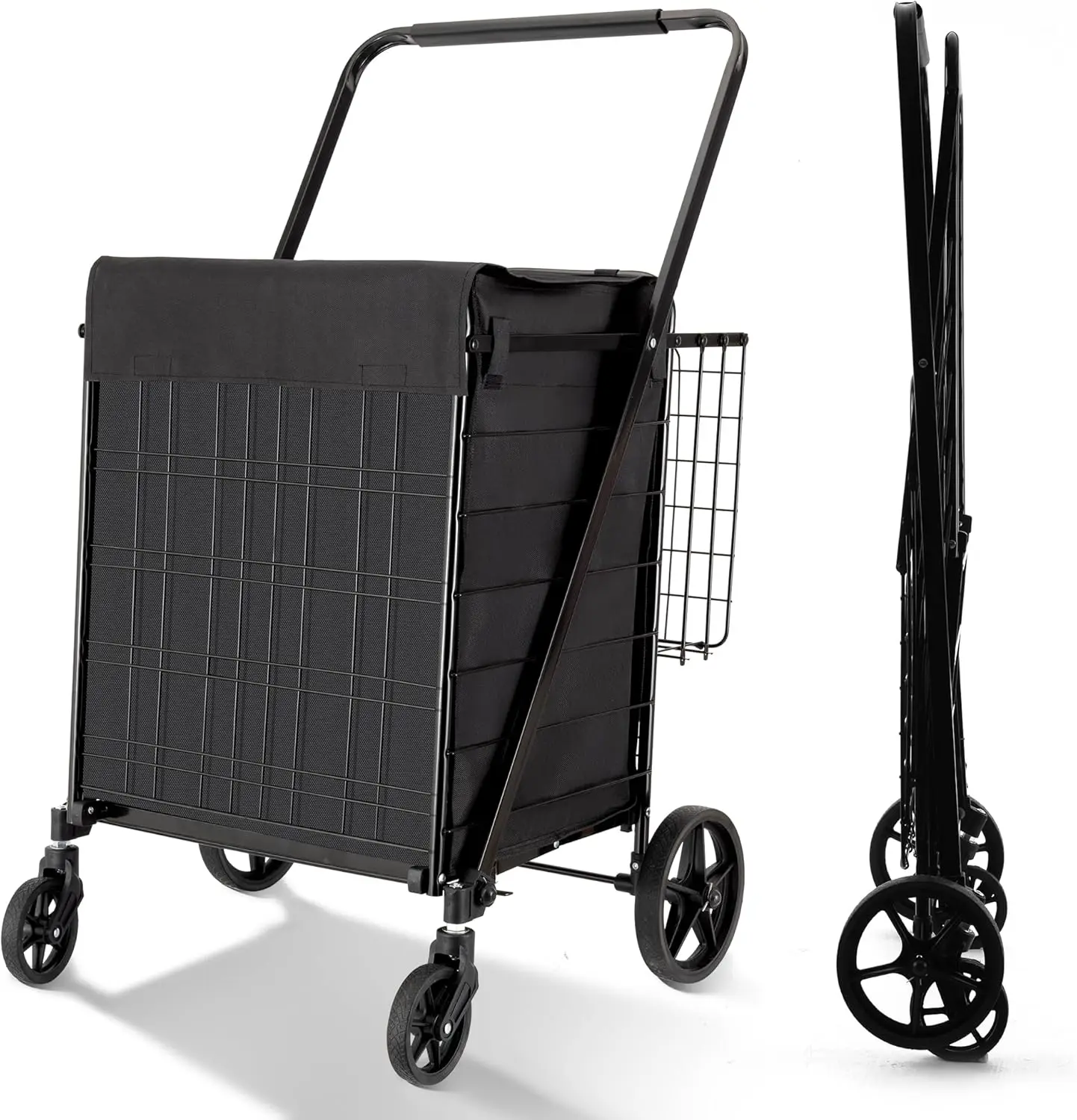 

Large Folding Shopping Cart with Waterproof Liner, 400 Lb Capacity, 360° Swivel Wheels for Easy Maneuvering