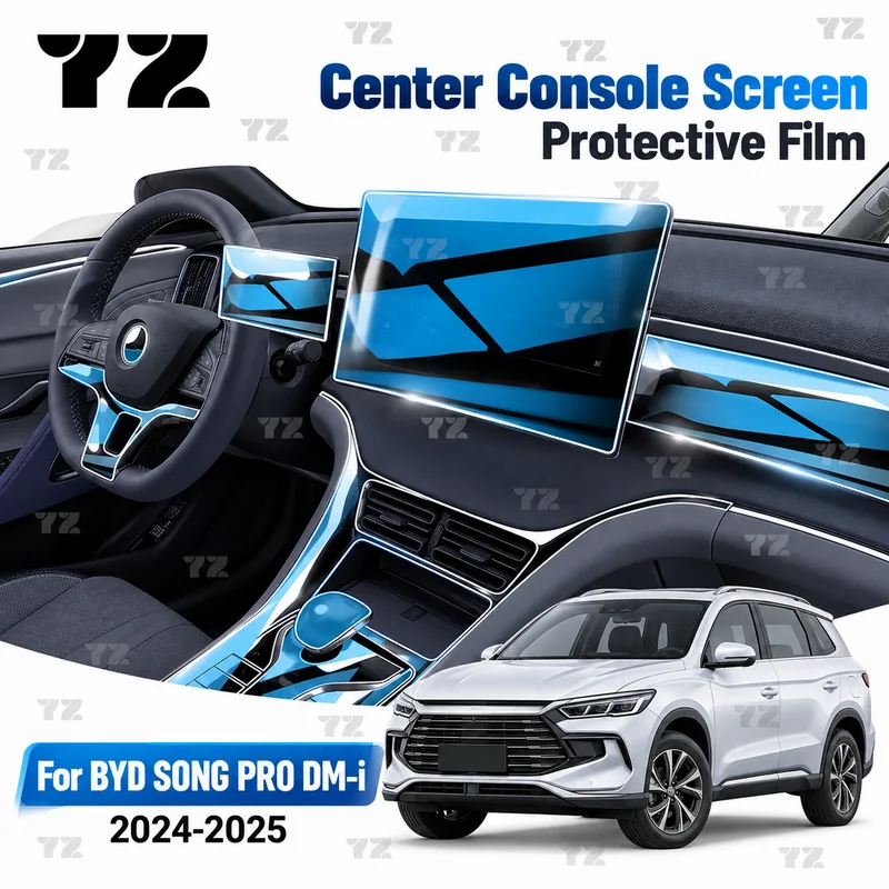 YZ Center Console Screen Protective Film For BYD SONG PRO DM-i 2024-2025 TPU Anti-Scratch Interior Car Accessories