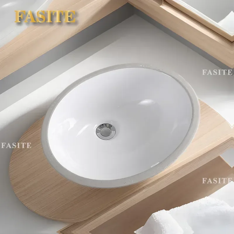 For Bathroom Undercounter Ceramic Wash Basin Integrated Vanity Sink Modern White Oval Durable Easy Clean Home Hotel