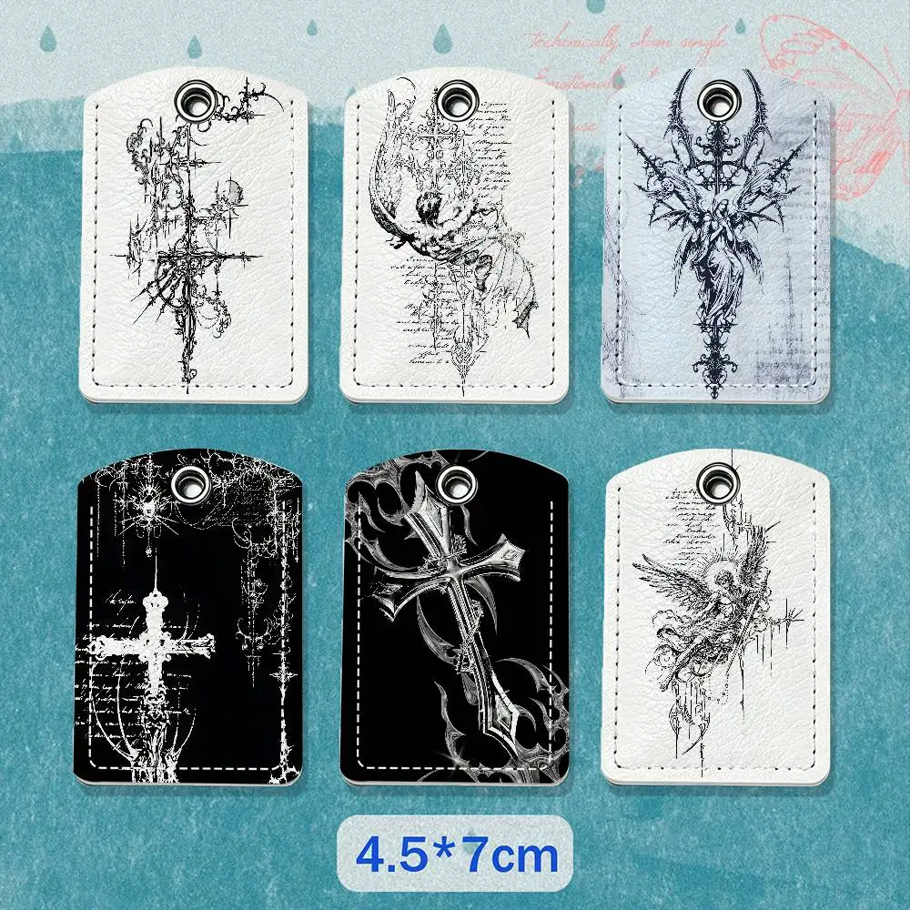 Cyber Sigil Angel Leather Card Holder with Exquisite Keychain purpose Case for Air Tag Metro ID Access Control Card Badge