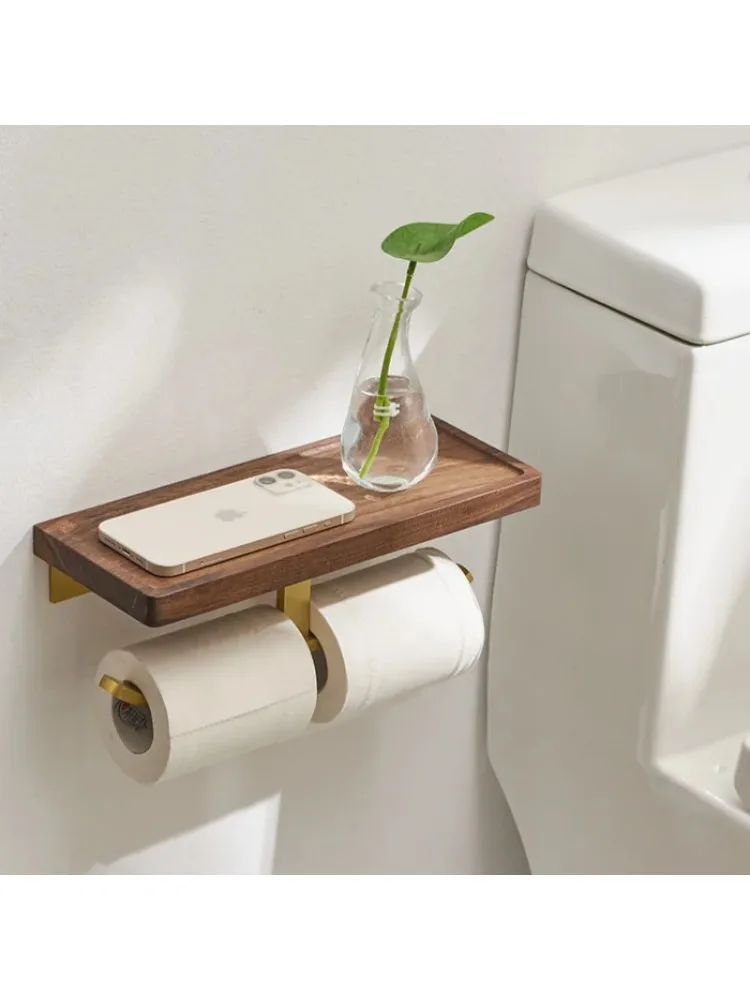 

Self Adhesive Toilet Paper Holder Wooden Wall Mount Tissue Towel Roll Dispenser Luxury Paper Storage Holder Bathroom Wall Tray