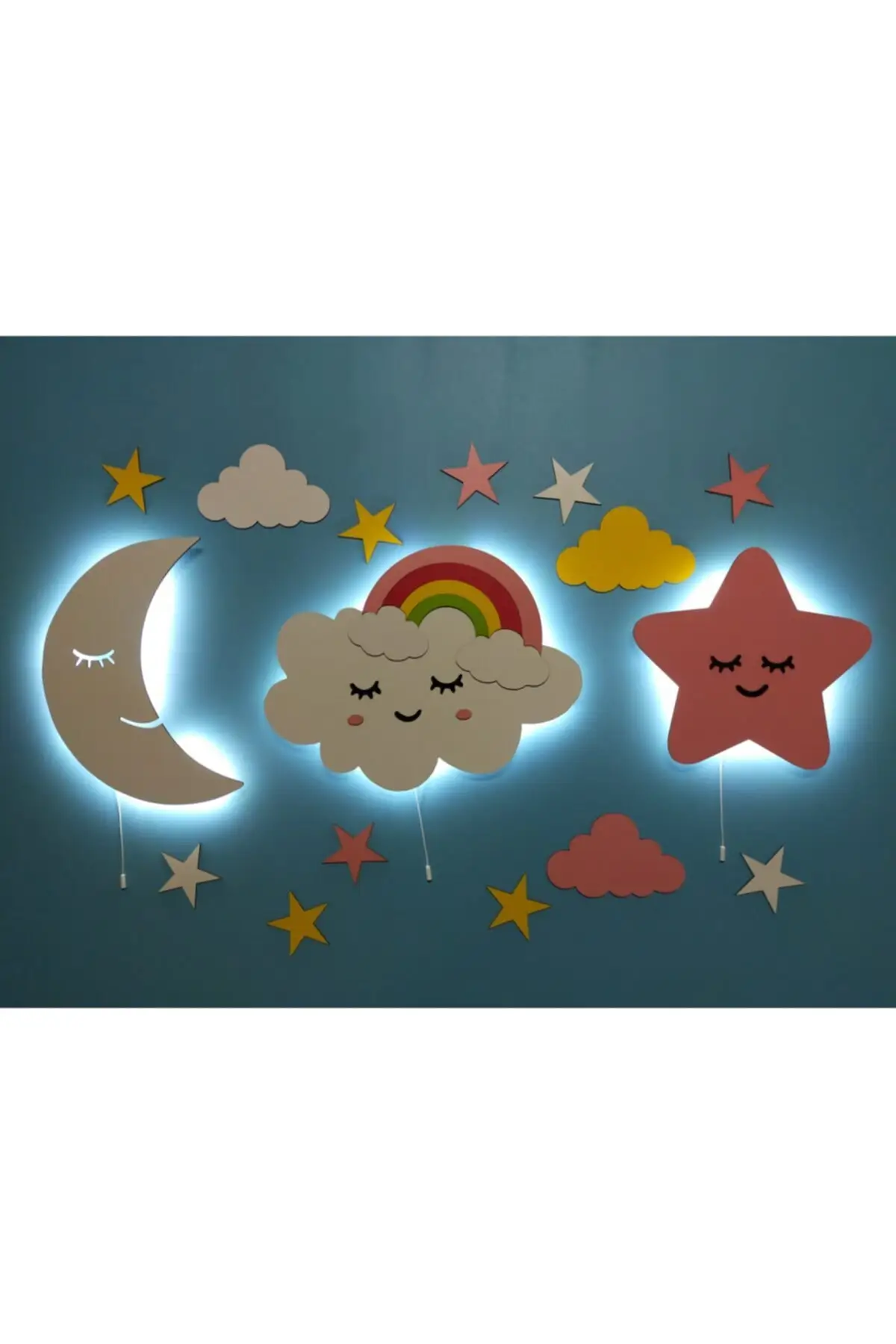 

Kids Room Decorative Wooden Moon Rainbow Cloud Cute Star Night Light Led Lighting Pleasant Easy Operation