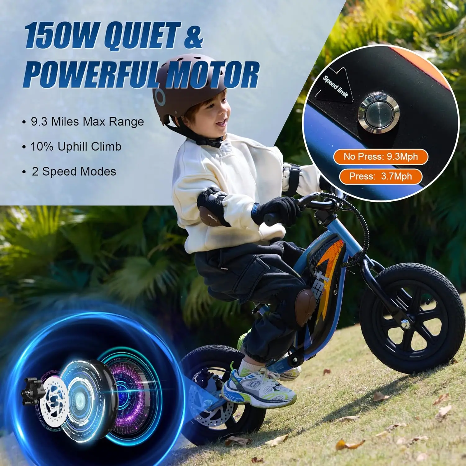 어린이용 전기 밸런스 자전거, 3-6, 24V, 150W, 9.3MPH, 어린이 전기 더트 바이크, 속도 조절 가능, 12 인치 Ele