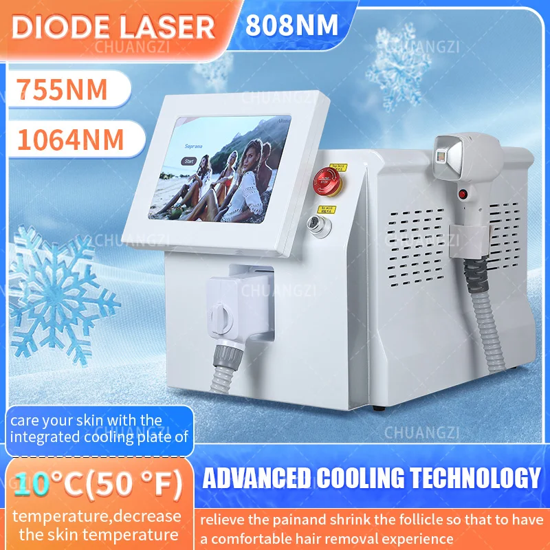 Professional Diode Hair Removal Laser Machine Alexandrit Permanent Cooling Head Painless Laser Epilator 808 755 1064nm 3 Wave