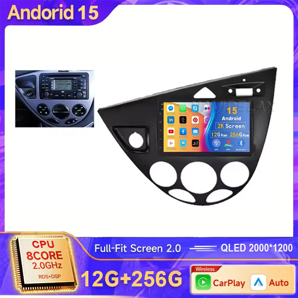 

7-дюймовый Android 15 для Ford Fiesta 1995-2001 Focus MK1 1998-2004 7-дюймовый мультимедийный автомобильный радиоприемник стерео Carplay авторадио головное устройство авто