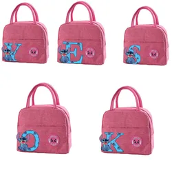 Cute Stitch Bento A-Z 26 lettera inglese Oxford Cloth Disney Lunch Bag isolamento in foglio di alluminio Studen scatola per alimenti per bambini