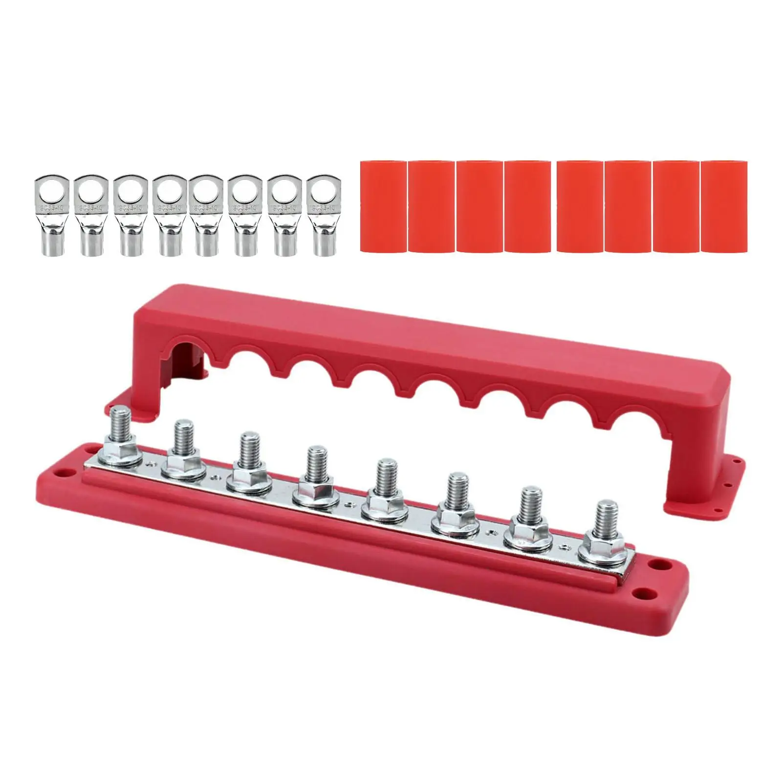 Power Distribution Block Busbars 300A Rail Distribution Block with Cover for Marine Boat Car Solar Wiring
