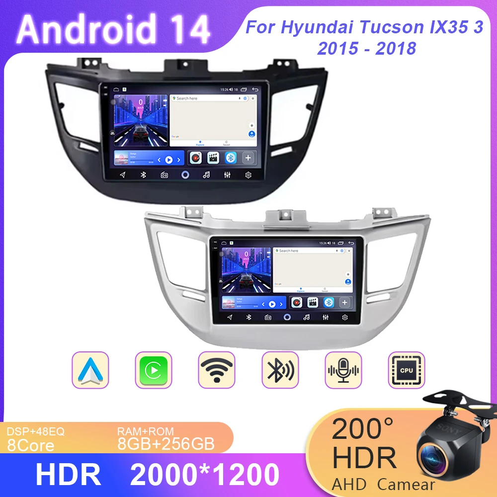 Android 14 Carplay Auto For Hyundai Tucson IX35 3 2015 2016 2017 2018 Car Radio Multimedia GPS Player Stereo video 360 Camera BT