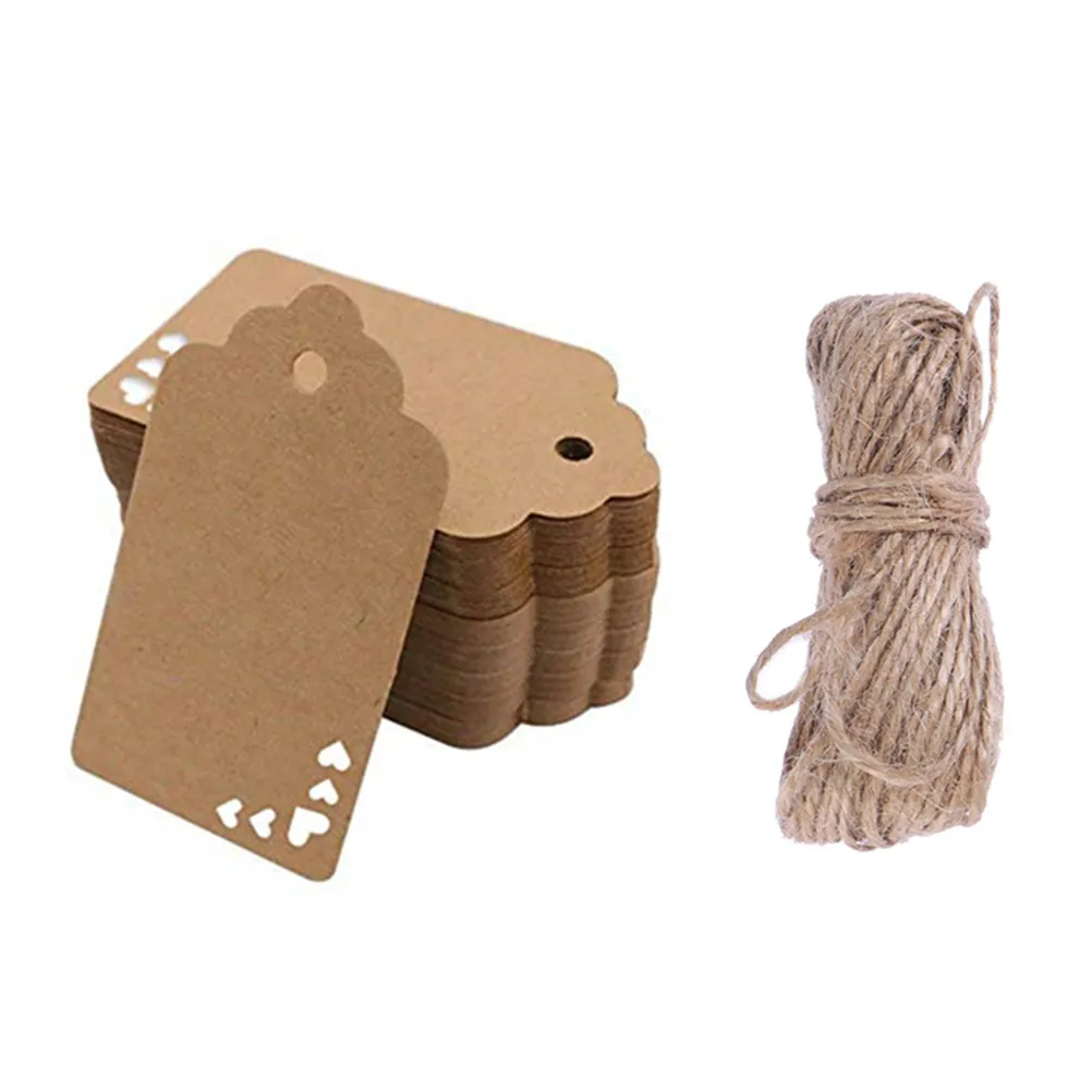 

50Pcs Love Heart Kraft Paper Tags Hollowed Pattern Wavy Shape Head with 5 Meters Hemp Rope Hanging Decor for Gift Jewelry Price