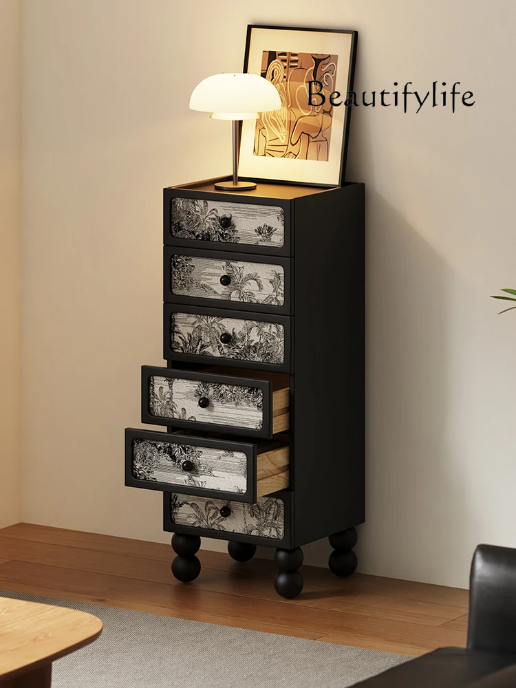 

Creative Retro Chest of Six Drawers Living Room Side Cabinet Bedroom Wall Storage Solid Wood Sideboard