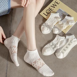 5 Pairs Summer Women White Glass Silk Breathable Sexy Transparent Socks Low Tube Thin Bubble Short Socks