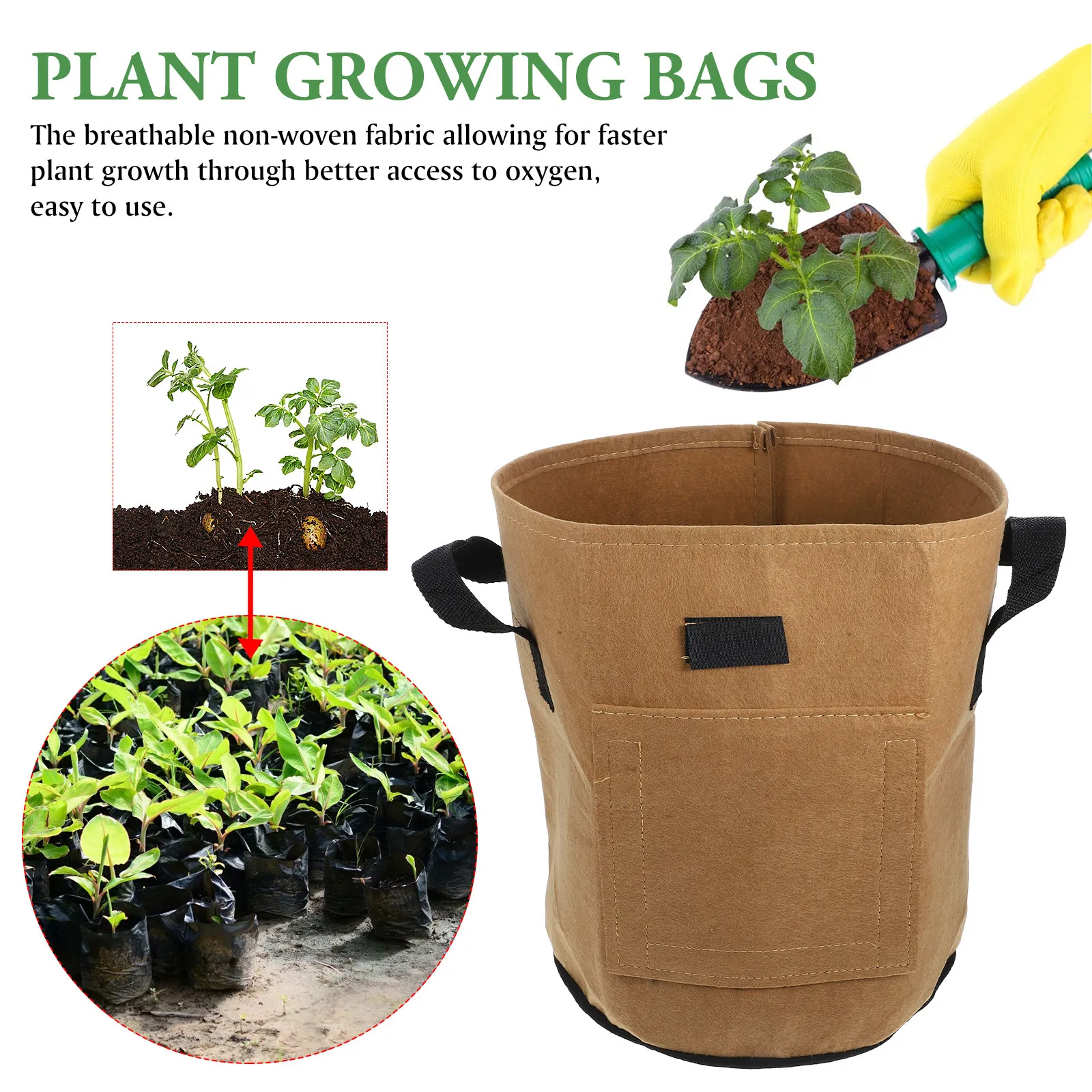 Sweet Potato Planting Bag Size S Khaki Tough Waterproof Non Woven Fabric Breathable Planting Pouch for Root Growth