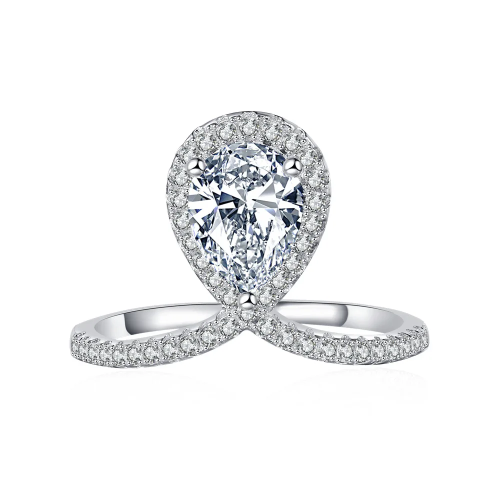 

Women 6x8mm Drop-Shaped S925 Sterling Silver Luxury Fine Jewelry 1.25 Carat Pear Cut Diamond Ring
