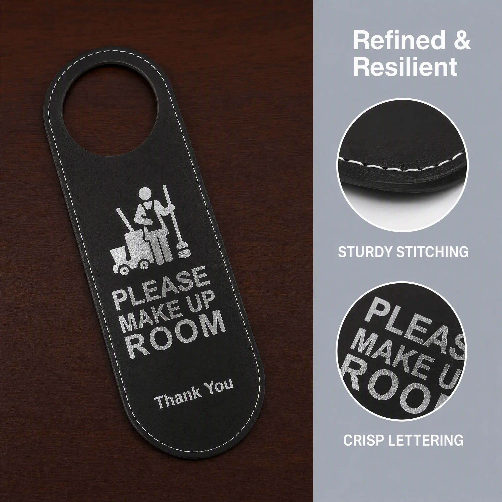 4Pcs PU Do Not Disturb Door Hanger Double Sided Hotel Room Sign Make Up Room Door Tag Compact Portable Decorative