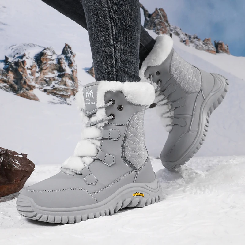 

Womens White High Top Snow Boots Winter Fleece Lined Warm Cotton Footwear