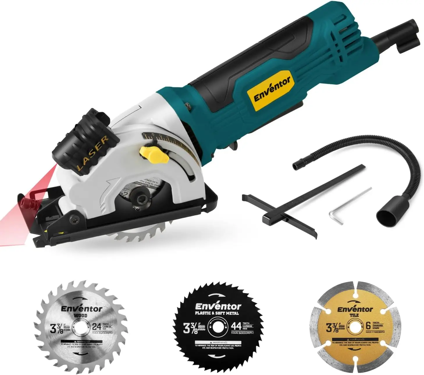

Mini Circular Saw with Laser Guide, 4000RPM, 3 Blades for Wood Metal Tile Cutting, Compact Power Tool