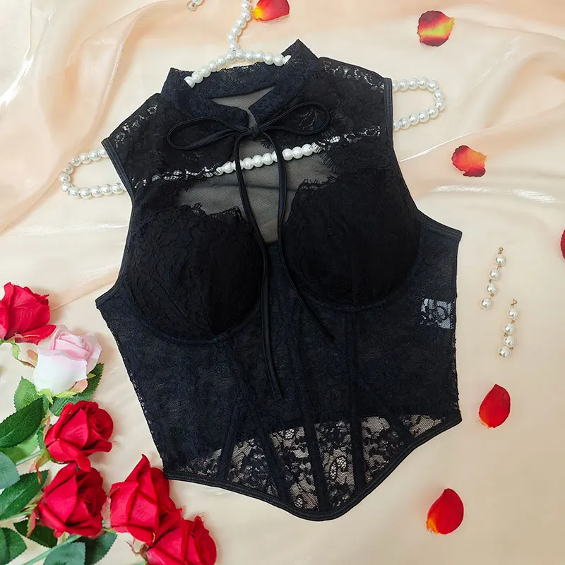 เสื้อครอปตาข่ายซีทรูรัดรูปทรงบัสติเยร์สไตล์ Y2K สำหรับผู้หญิง เซ็กซี่ โชว์เนินอก เหมาะสำหรับใส่เที่ยวกลางคืน ออกงานกลางคืน ปาร์ตี้ คอนเสิร์ต