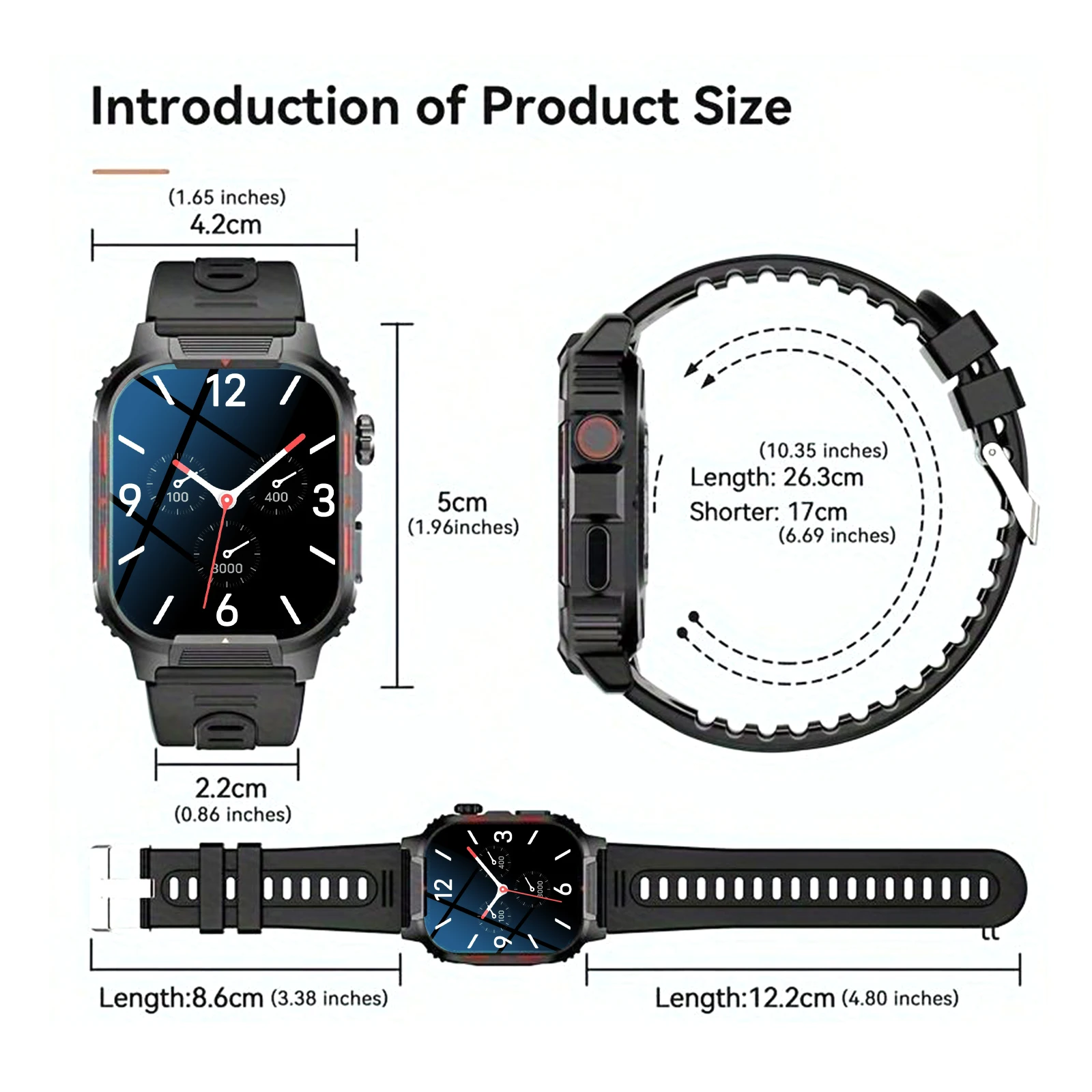 ساعة ذكية مع جهاز تعقب اللياقة البدنية، بلوتوث، إشعارات المكالمات، والمراقبة الصحية المتوافقة مع أندرويد وآيفون.