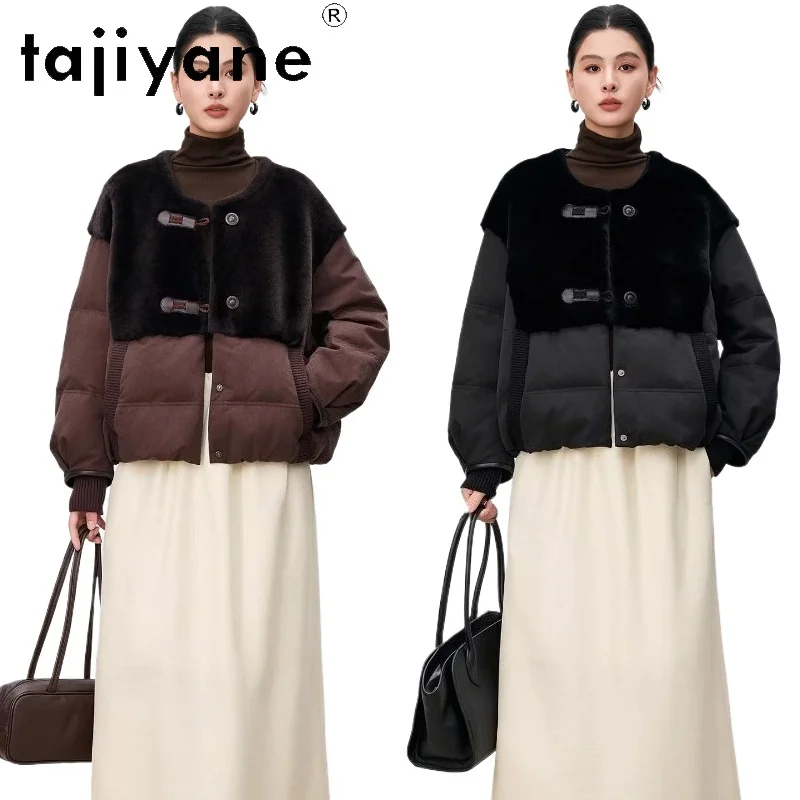 

TAJIYANE 90% Goose Down Splicing Sheepskin with Wool Attached Coat Women Chic Short Jacket Warm Winter Coats 2025 Woman Clothes
