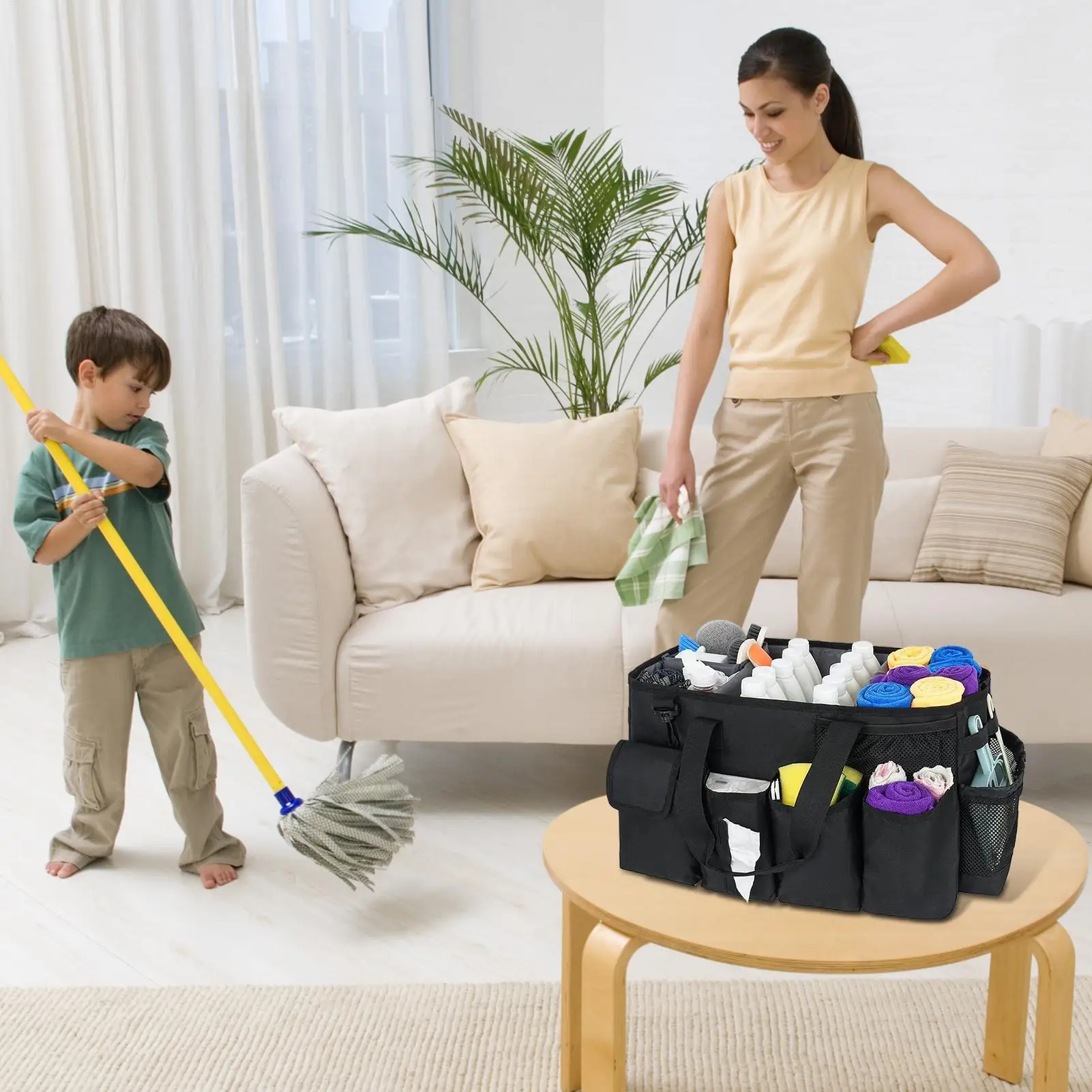 

Чистящие мешки для домашних хозяйств, большая сумка для хранения чистящих средств, портативная сумка для чистки с ручкой и плечевым ремнем для женщин и мужчин