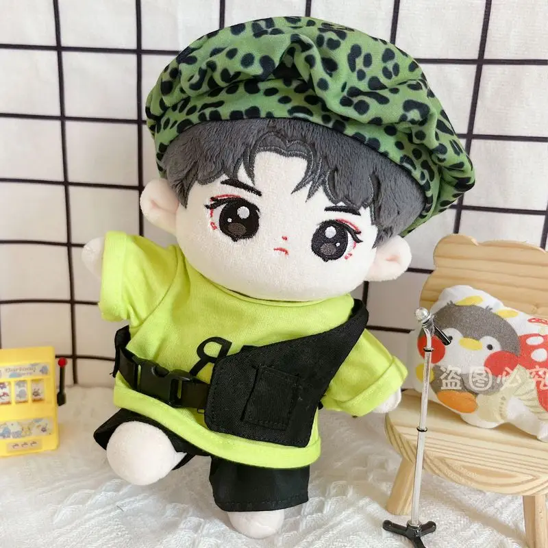 Kpop 20CM Idol Doll Clothes Green T-Shirt Camouflage Hat Dolls Accessories TNT Taehyung JIMIN SUGA Chanyeol Got7 Fans Collection