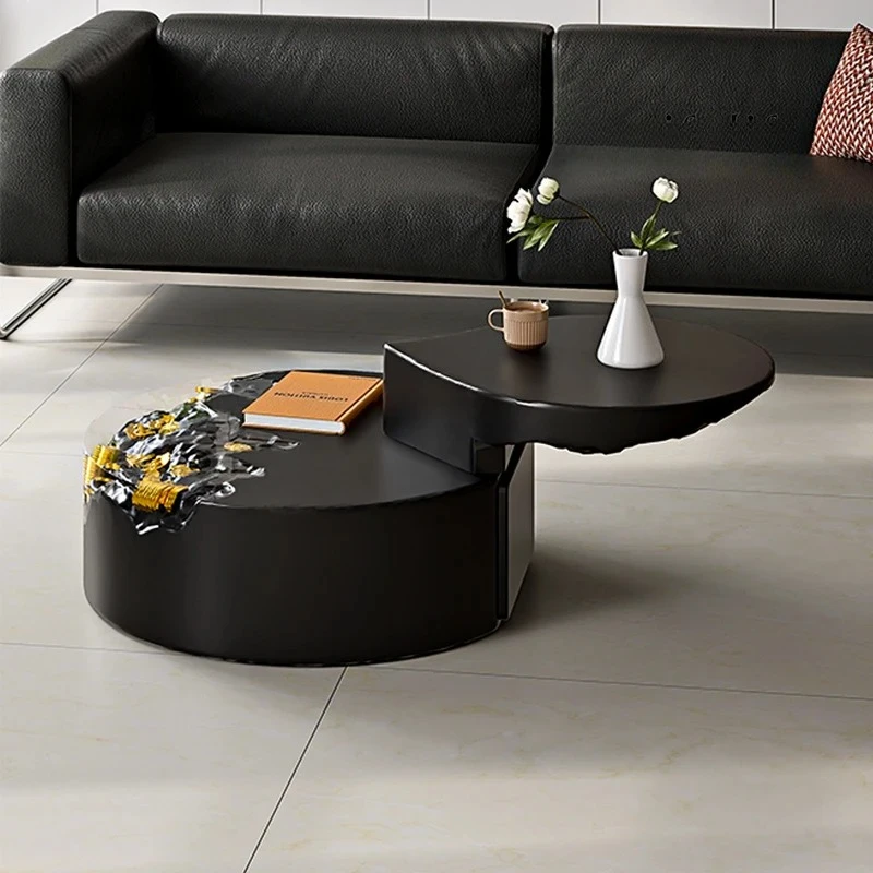 New small apartment mobile coffee table multi-functional round rotating transparent modern home