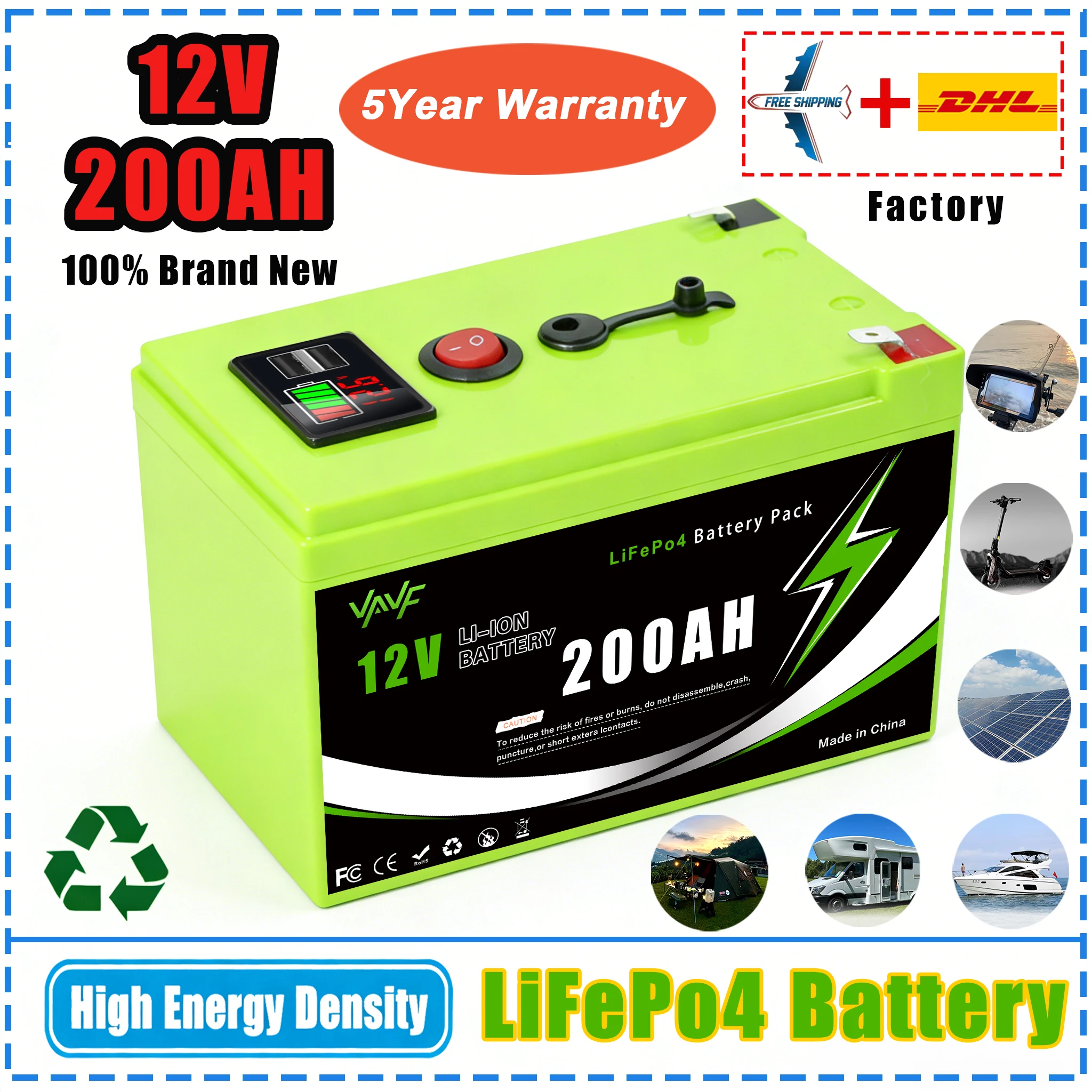 

Литиевая батарея Солнечная батарея LiFePO4 12V200Ah с Усовершенствованная система управления (BMS) для резервного питания и автофургонов на солнечной батарее