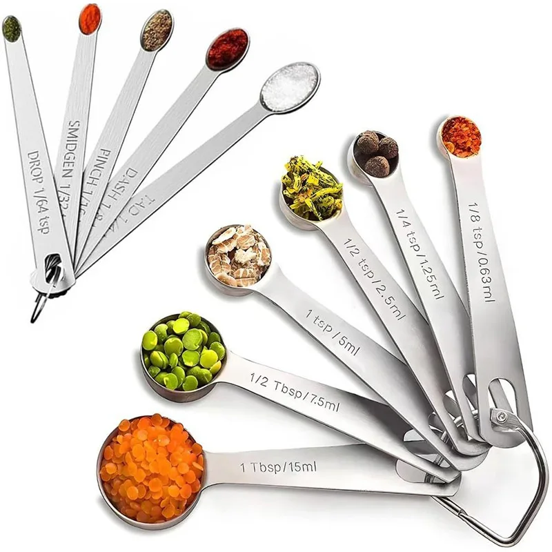 Stainless Steel Round Measuring Spoon Sanding Process 5pcs Boxed Spoon Baking Scale Measuring Spoon For Kitchen Accessories