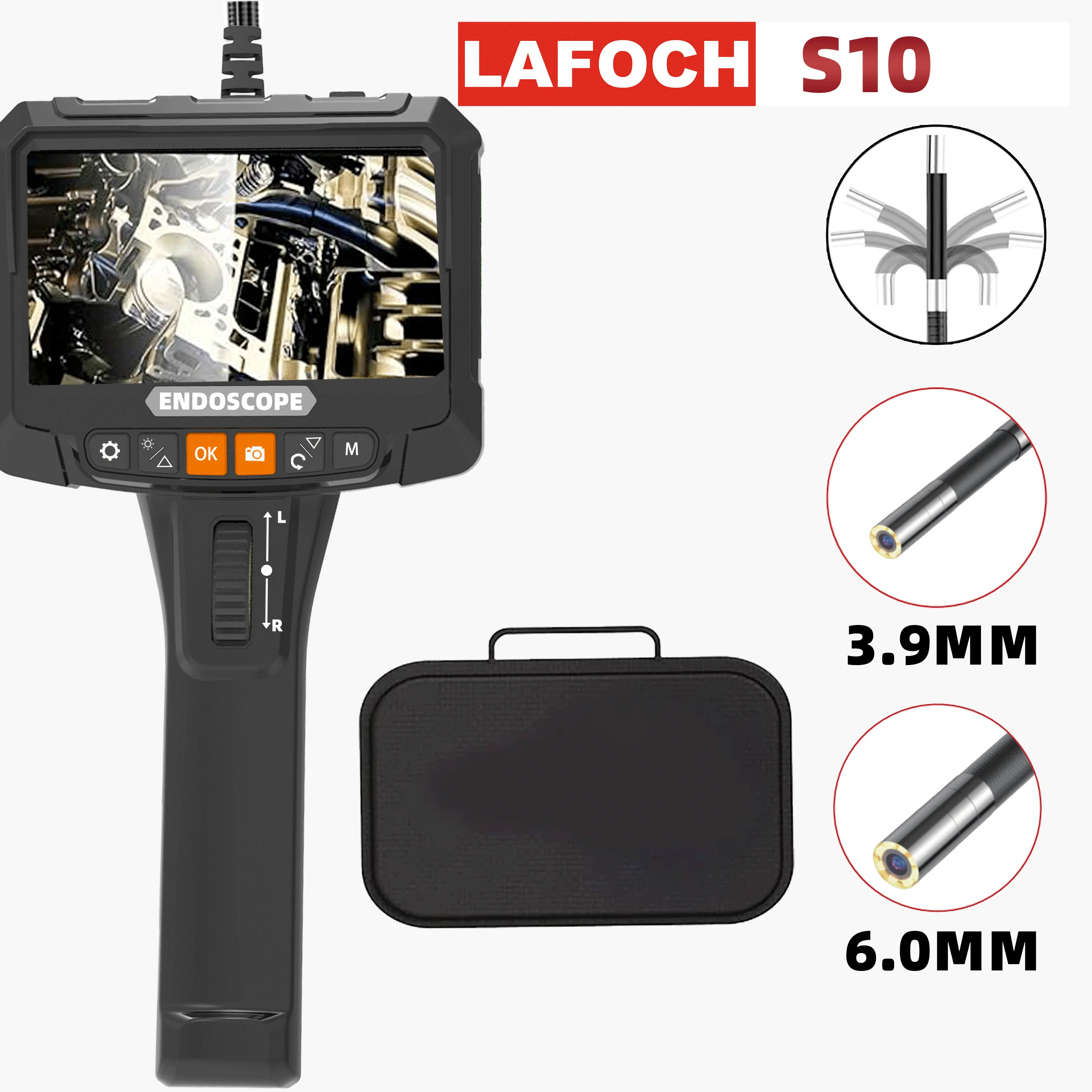 

Articulating Borescope with Light, Elecshion 5'' IPS Screen Two-way Endoscope Camera with 3.9MM Snake Camera