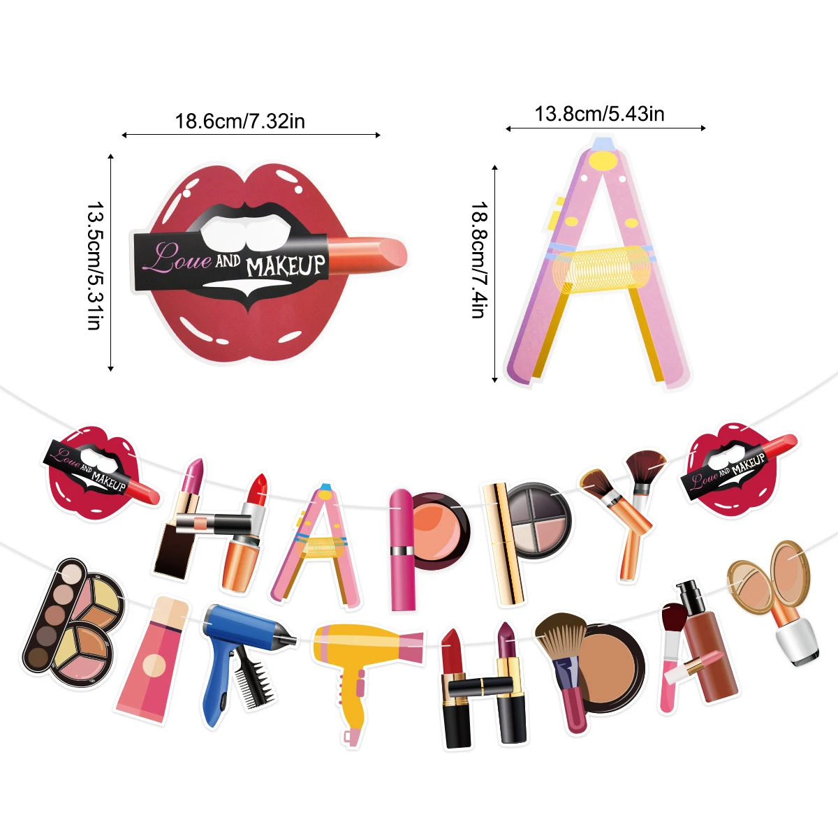 Spa-Geburtstagsbanner, alles Gute zum Geburtstagsparty-Banner mit Make-up-Motiv, Lippenstift-Banner, Spa-Party-Dekorationen, Make-up-Party-Dekoration für Mädchen – Detail 5