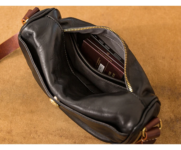 Handgefertigte Herren-Umhängetasche aus echtem Leder, modische Outdoor- und Alltagstasche, schwarze Crossbody-Tasche aus Kuhleder – Detail 16