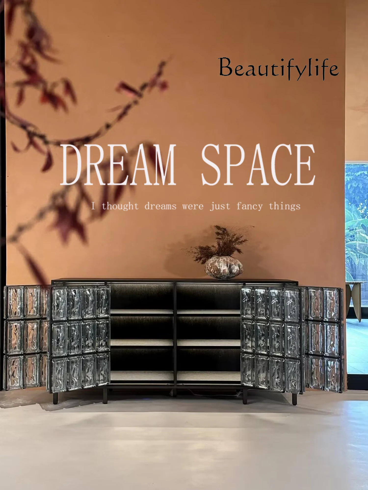 

J Italian Minimalist High-end Crystal Glass Brick Dining Side Cabinet Home Art Antique Storage Villa Storage Cabinet