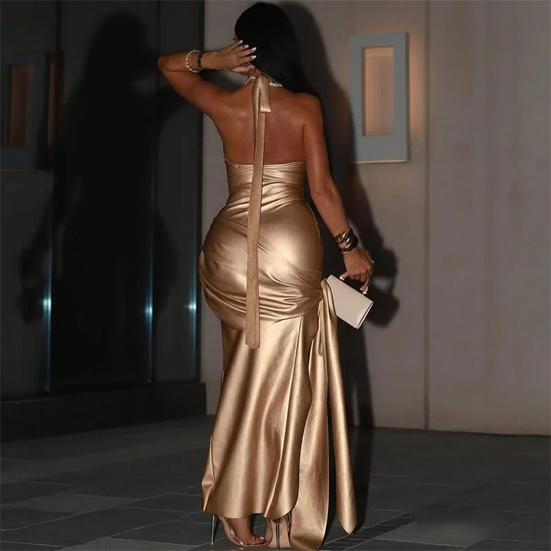 Doyerl-Vestidos largos de fiesta con recortes metálicos para mujer, vestido largo ajustado con cordones y espalda descubierta para noche y Club, vestido largo para cumpleaños