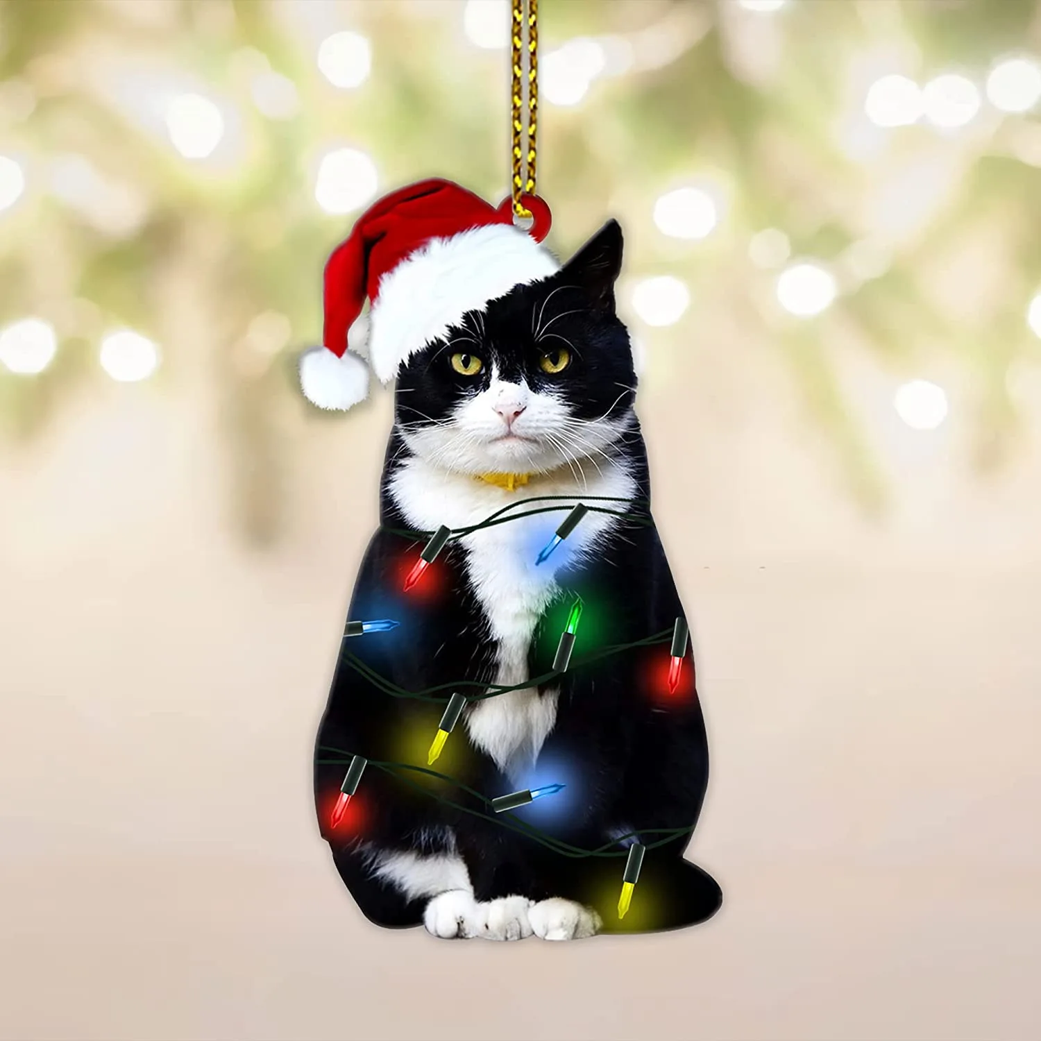 Christmas Cat Pendant Halloween Cartoon Animal Christmas Hat Acrylic Xmas Tree Ornaments 2024 New Year Natale Kerst Home Decor