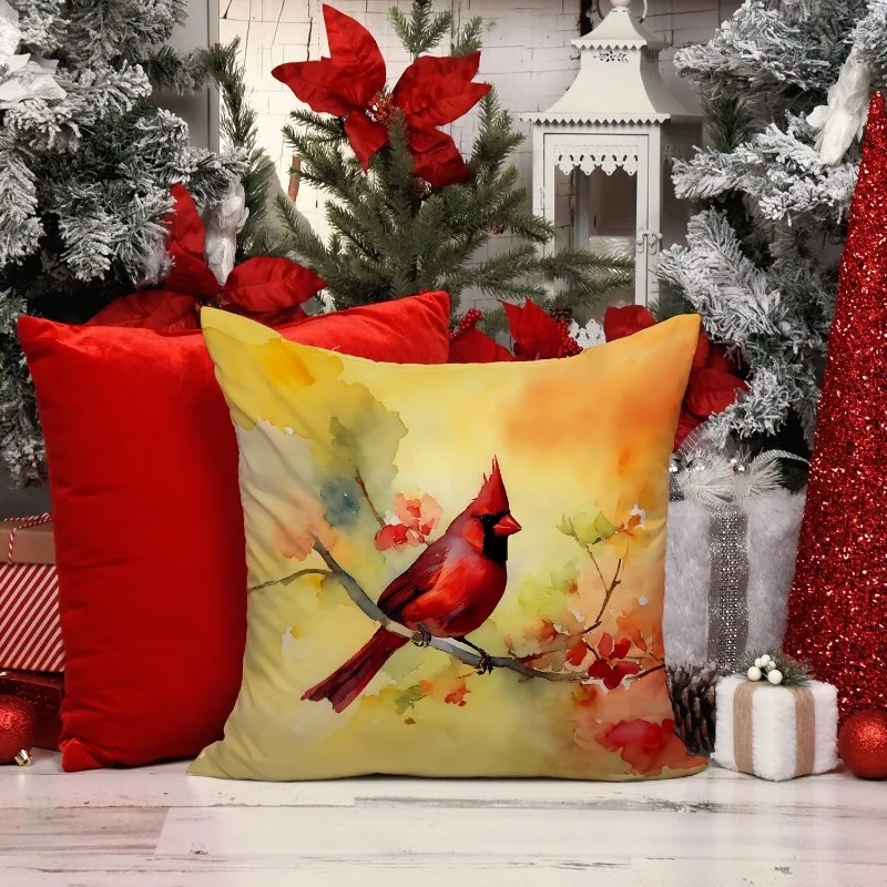 هدية عيد الميلاد وسادة رمي الكاردينال قابلة للغسل في الغسالة وسادة زخرفية داخلية وخارجية لفناء سرير الأريكة