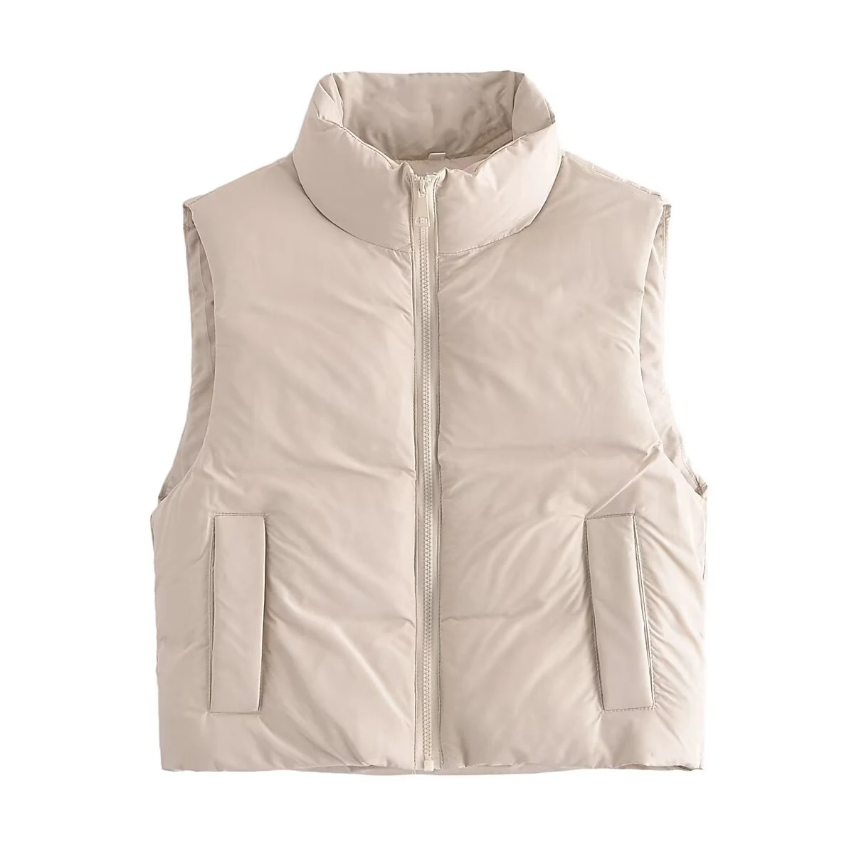 ZERAINS 2025 Autumn/Winter New Women's Commuter Stand Collar Sleeveless Vest Versatile Warm Short Cotton Jacket