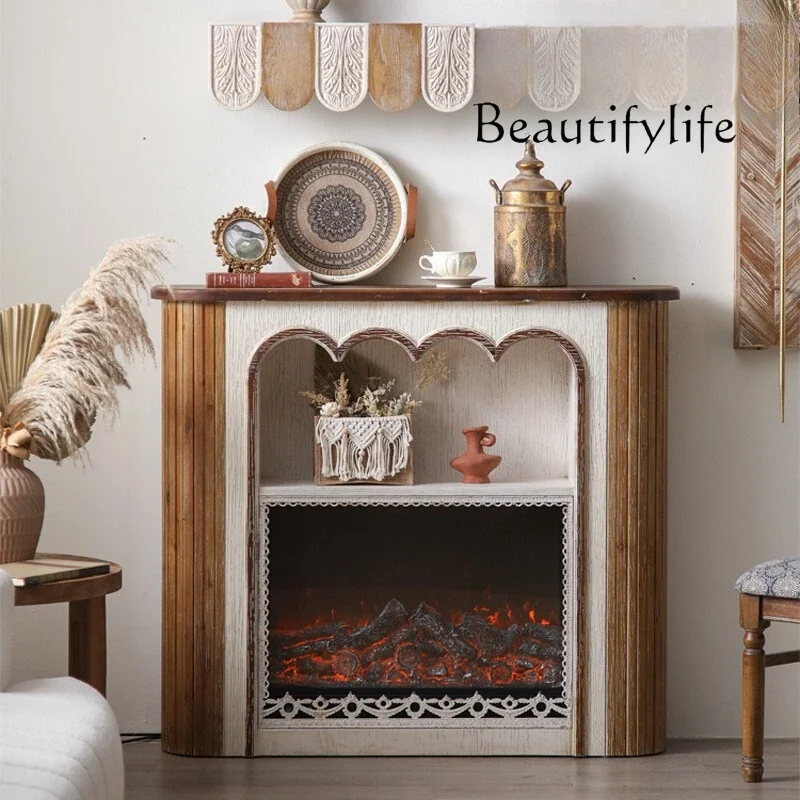 

ZL French mantel decoration anti-real stove heating against the wall household solid wood retro front cabinet